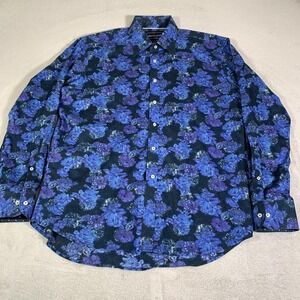 David‎ Smith Shirt Mens XL Blue Floral Cotton Long Sleeve Button Up Australia